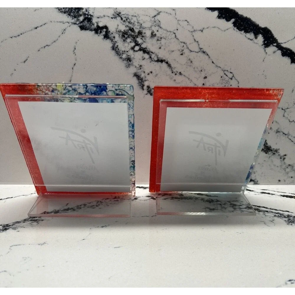 Vitra Murano Glass Picture Frames Set of 2 Red Blue Made in Venice Italy 2.5x3.5
